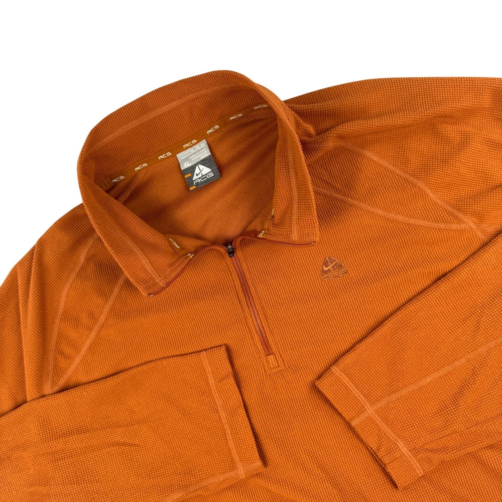 Nike ACG Pullover Mens XL Burnt Orange Waffle Knit Quarter Zip Hiking Outdoor